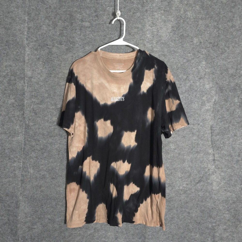 AllSaints Nova SS Crew Men S Black Tan Tie Dye Relaxed Fit Logo Tee MG062X